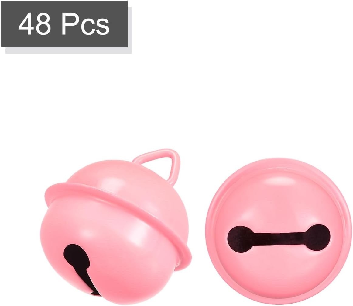 sourcing map Jingle Bells 22mm 48pcs Craft Bells for DIY Holiday Decoration Pink