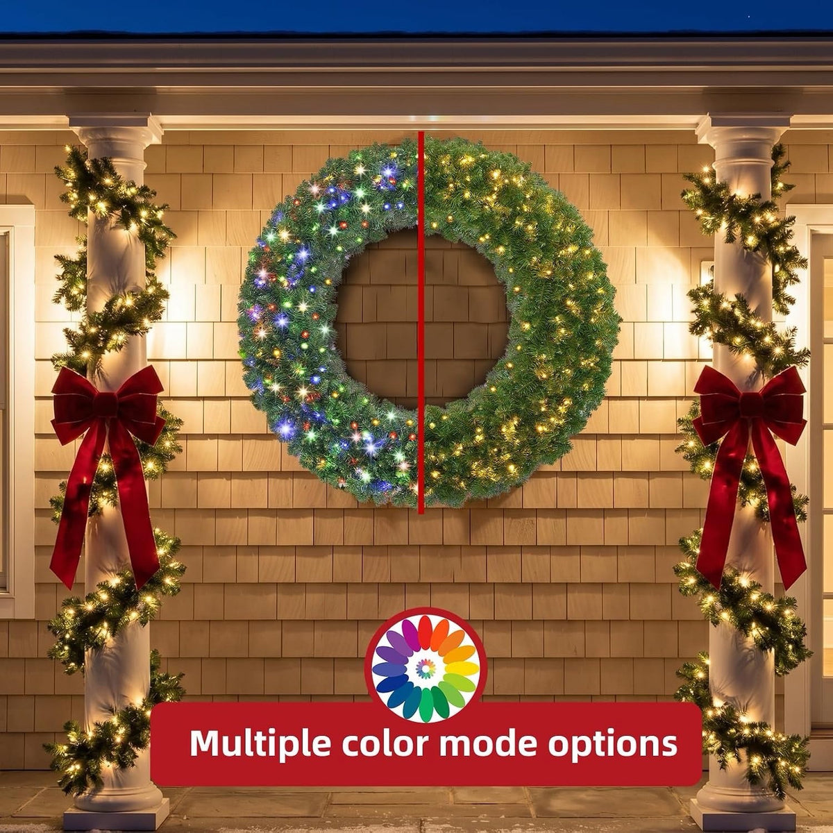 Christmas Wreath Pre Lit LED 36 Inch 120 Multicolour Lights Outdoor Door Timer