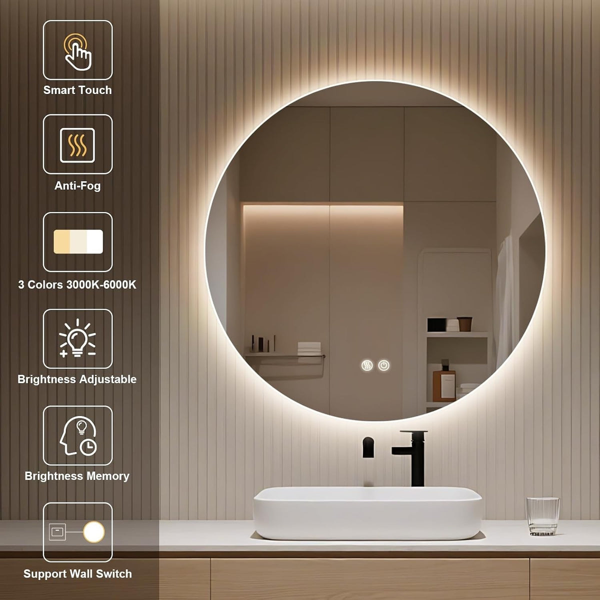 LED Bathroom Mirror Lights 50cm Asymmetric Backlit Anti Fog Dimmable 3 Colours