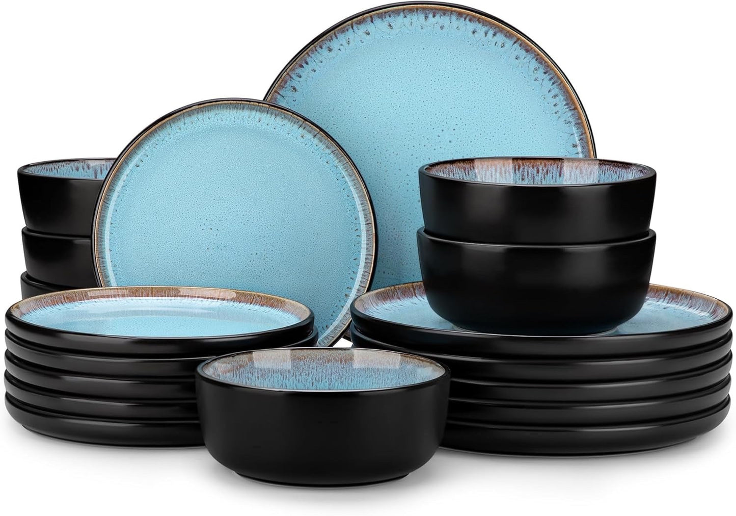 Dinner Set Stoneware 15 Piece Reactive Glaze Plates Bowls Blue Service
