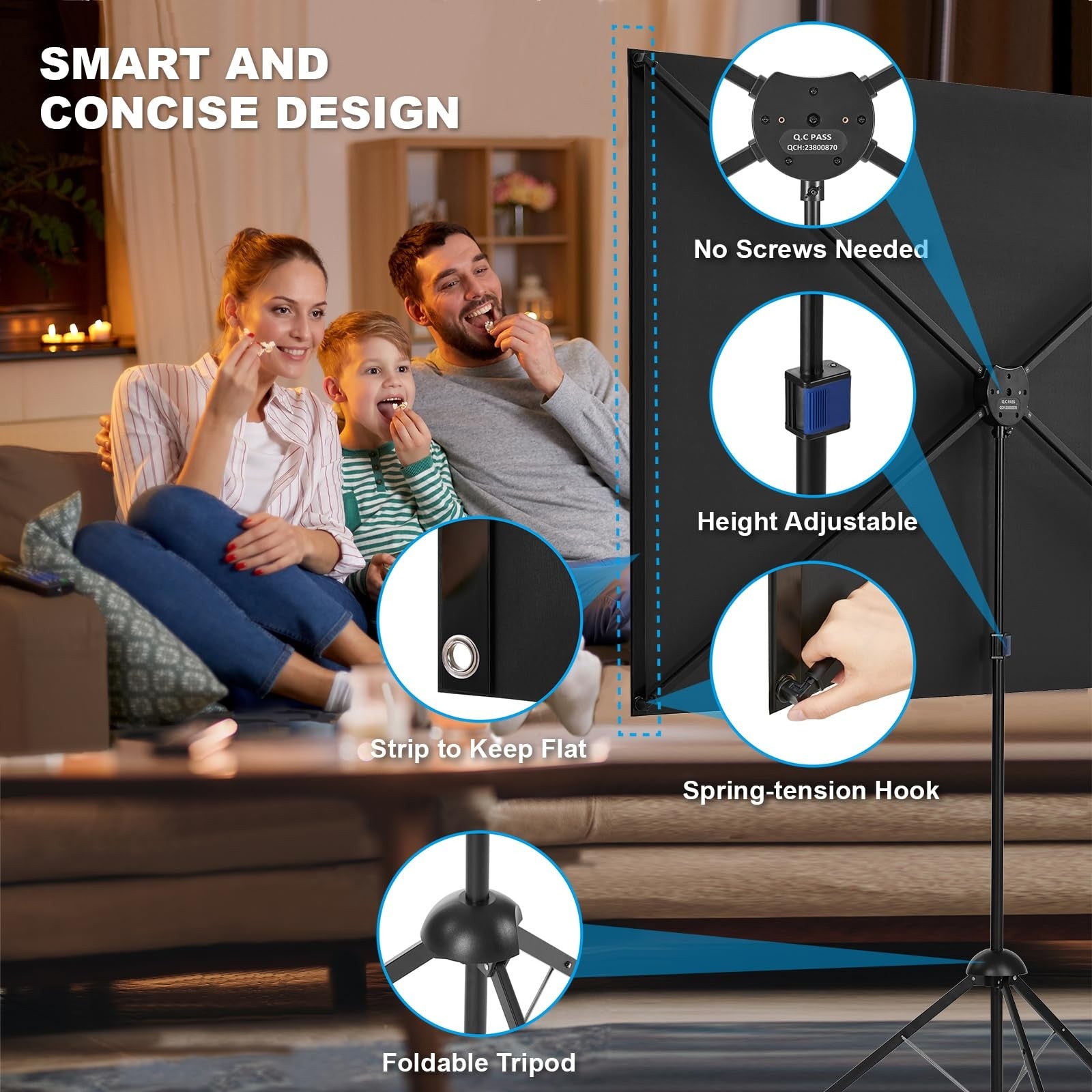 120" Projector Screen with Tripod 16:9 4K Portable Movie Screen Indoor Outdoor