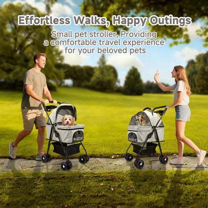 Pet Stroller Dog Pram 3-in-1 Cat Carrier Foldable 15kg Grey 4 Wheel Travel Bag