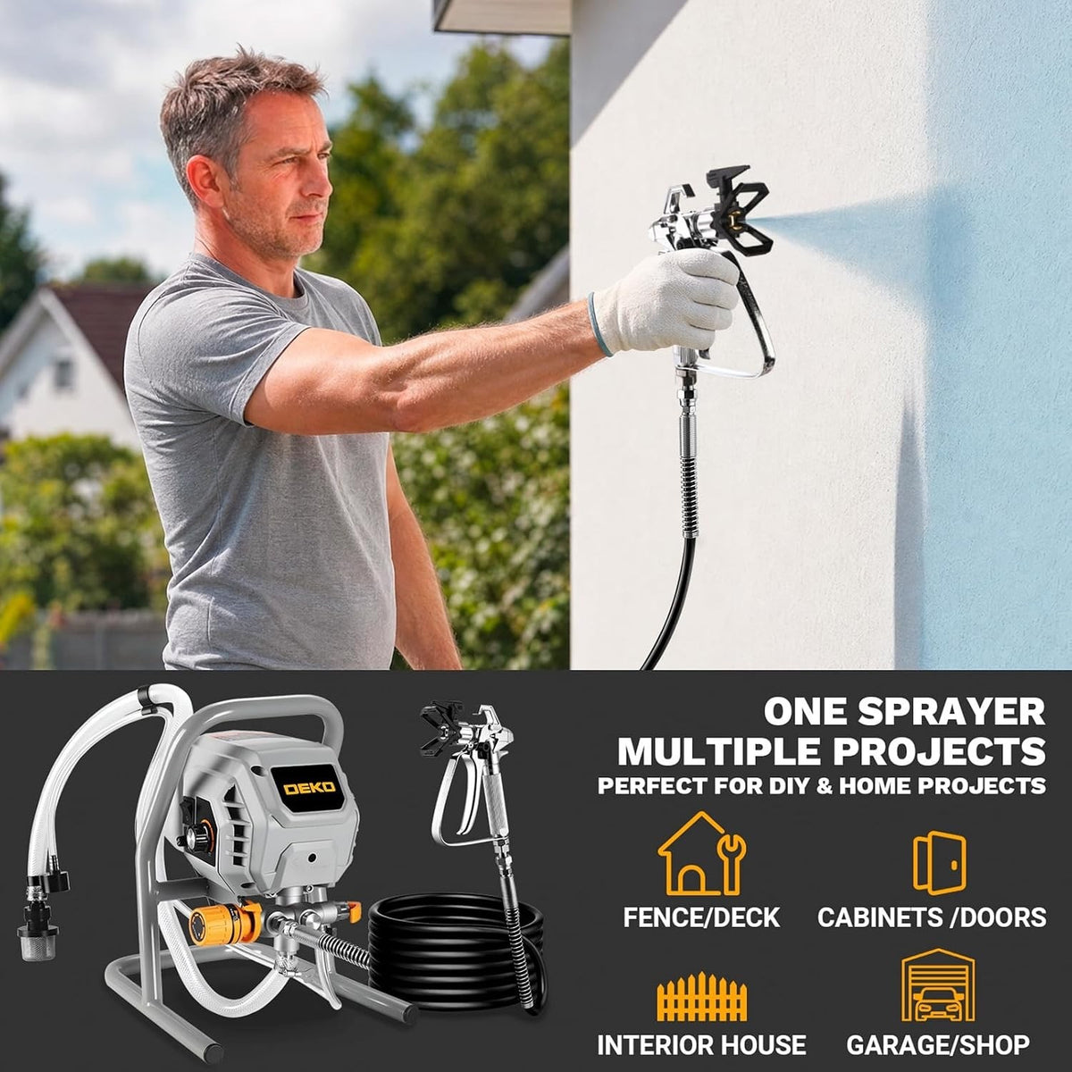Airless Paint Sprayer Spray Gun 1010W 3000PSI 1.5L/min 7.5m Hose Stand 230V UK