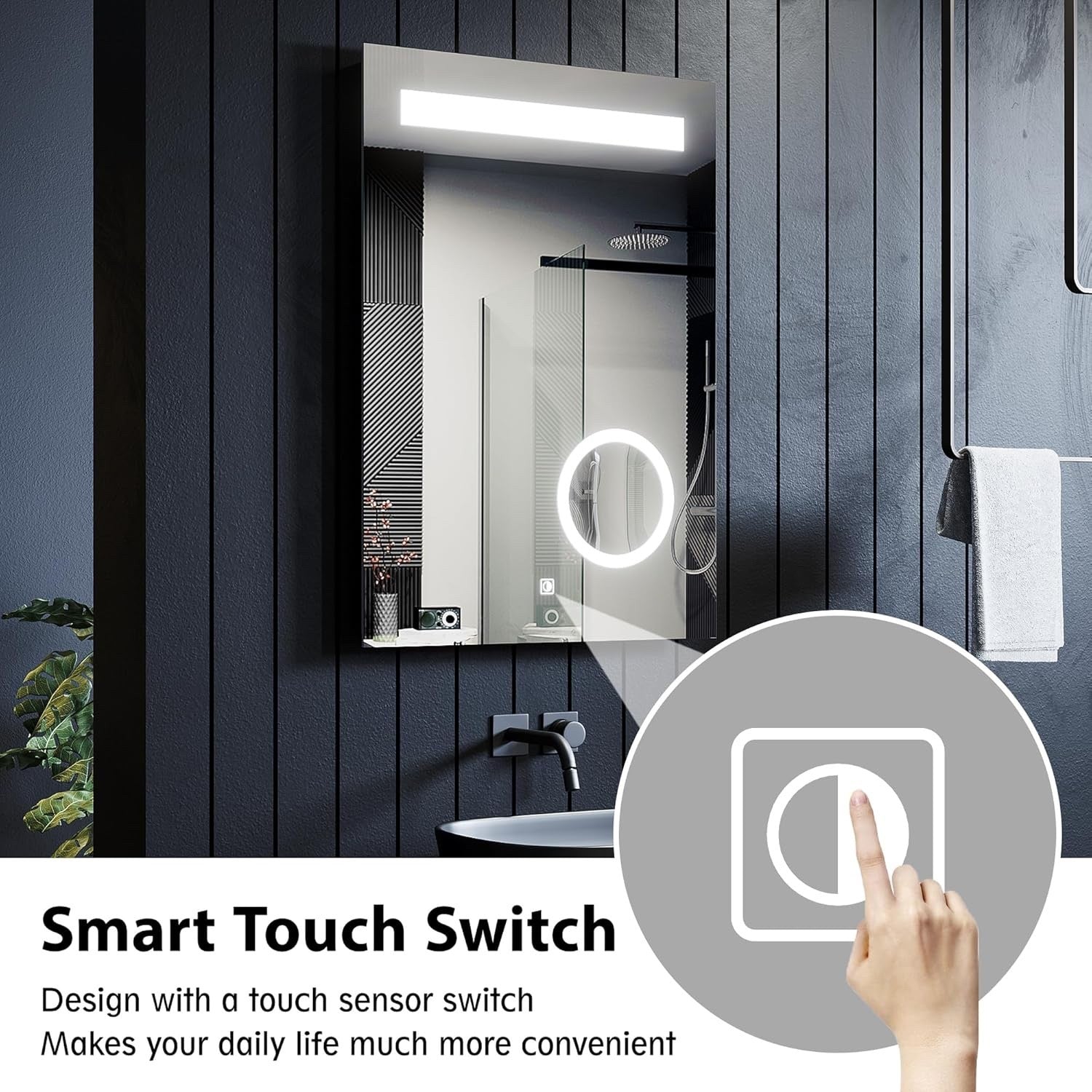 LED Bathroom Mirror 500x700mm Shaver Socket Demister Touch Control