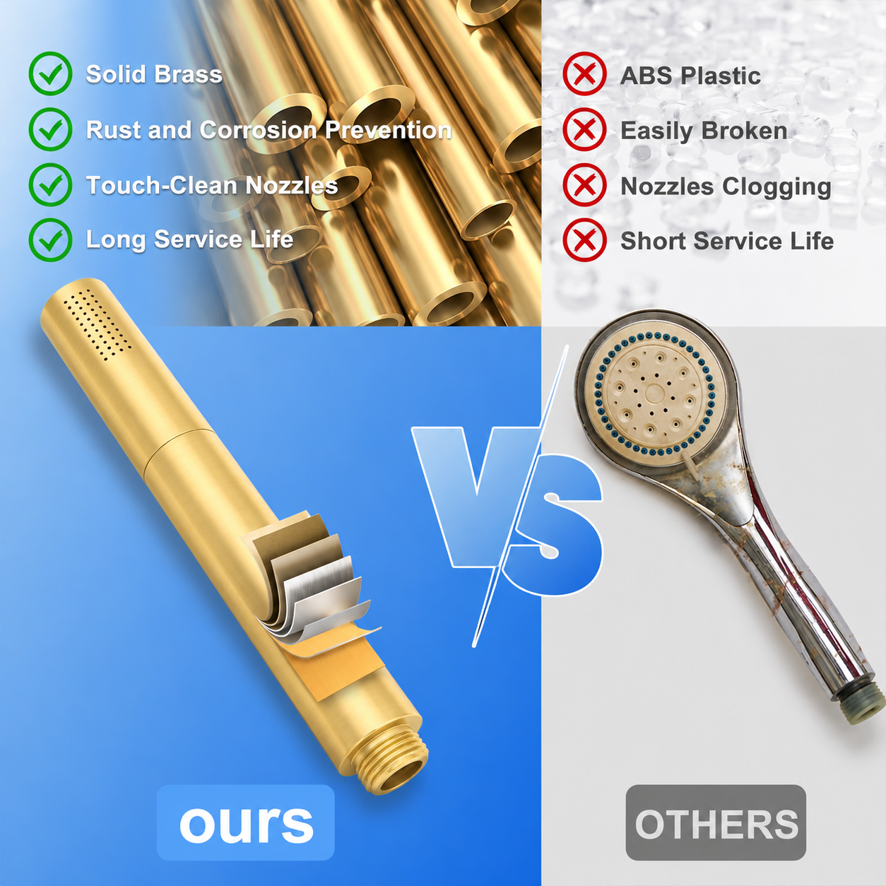 Shower Riser Rail Kit Brushed Gold Pressure Boost Head Hose Adjustable Holder