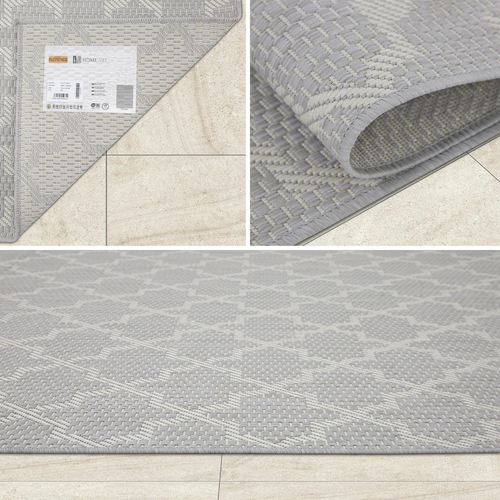 Outdoor Patio Rug 80x150cm Waterproof Garden Balcony Deck Mat Grey Large