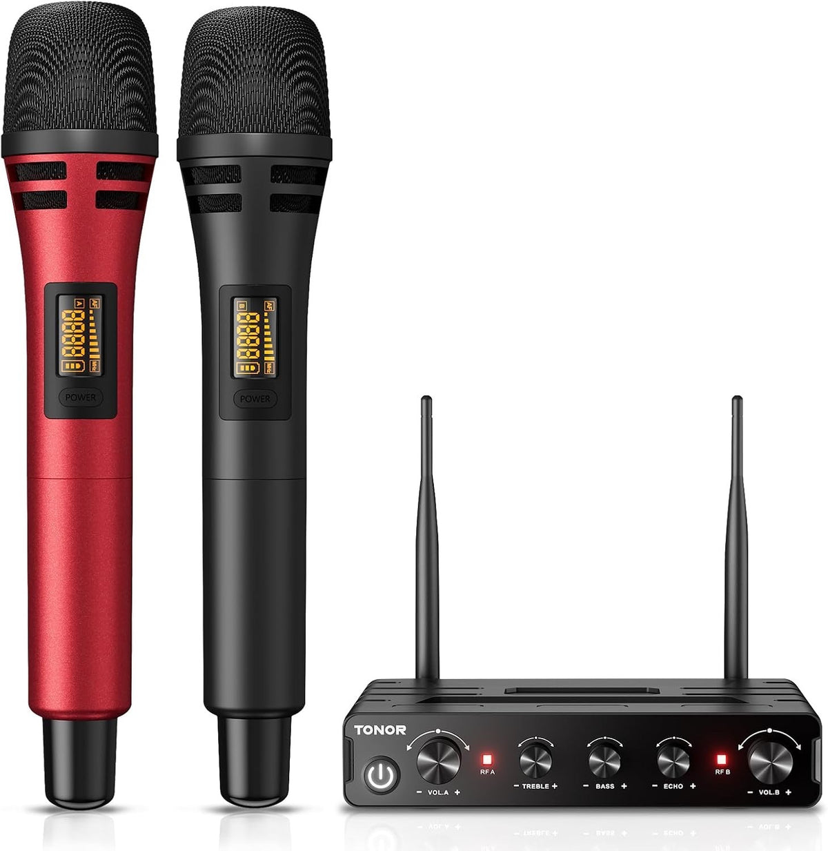 Wireless Microphones UHF Dual Handheld Karaoke Mics Receiver 60m Set Black Red
