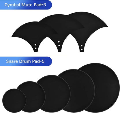 10Pc Drum Silencer Pads Foam Dampeners Set Cymbal Clips Noise Reduction