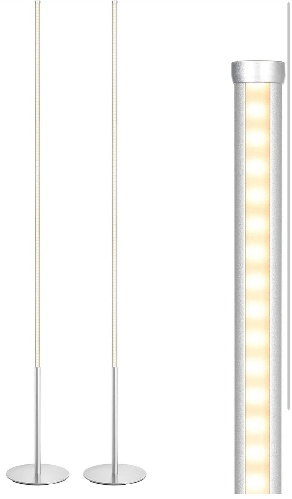 2 Pack LED Floor Lamp Dimmable 3000K Warm White 57.5in Modern Standing Silver