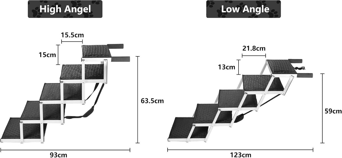 Dog Steps Car Stairs Ramp 5 Step Folding Aluminium Non Slip 80kg SUV Pet Portabl