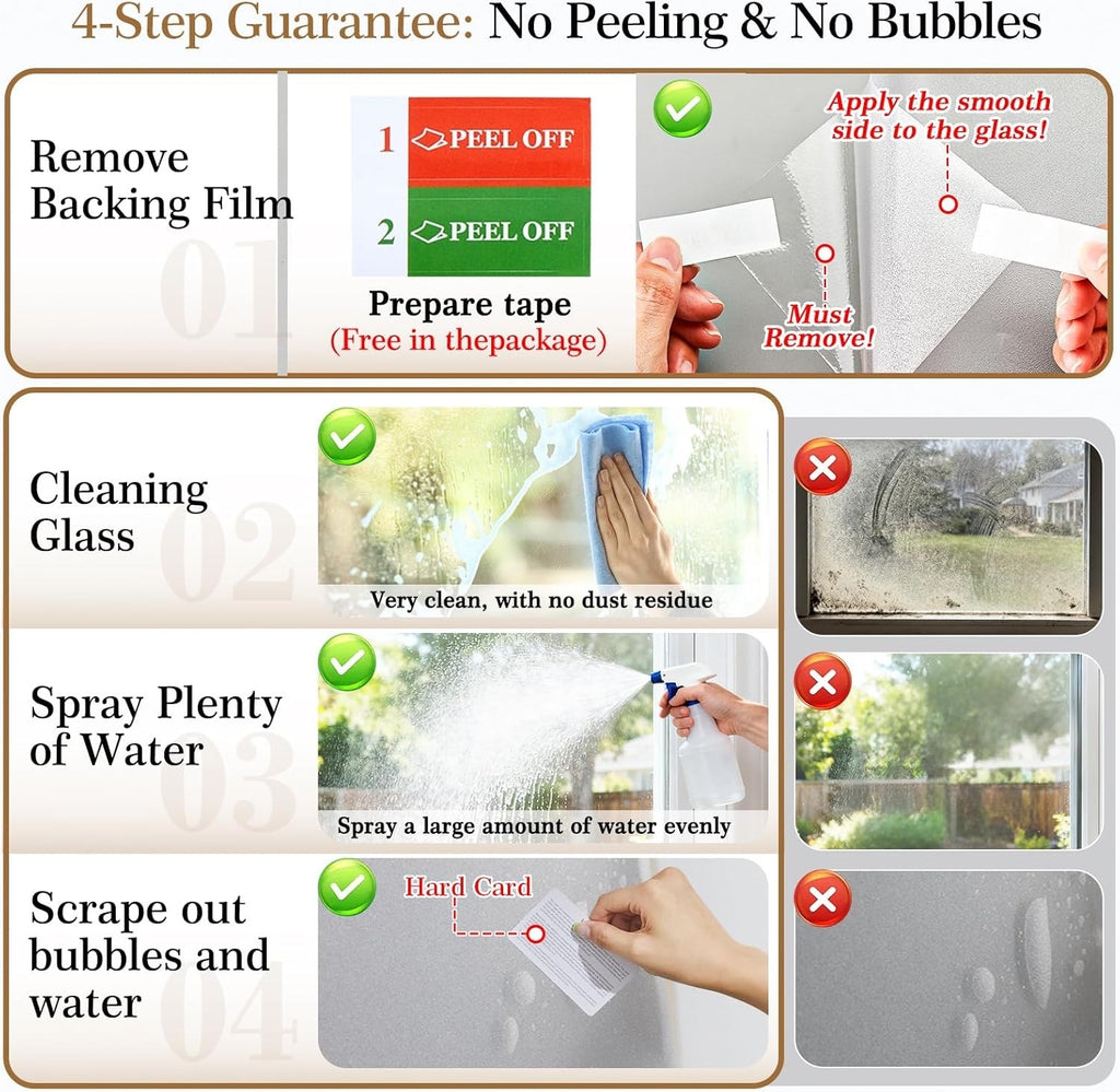 Frosted Window Film Privacy Static Cling Opaque UV Block Glass Cover