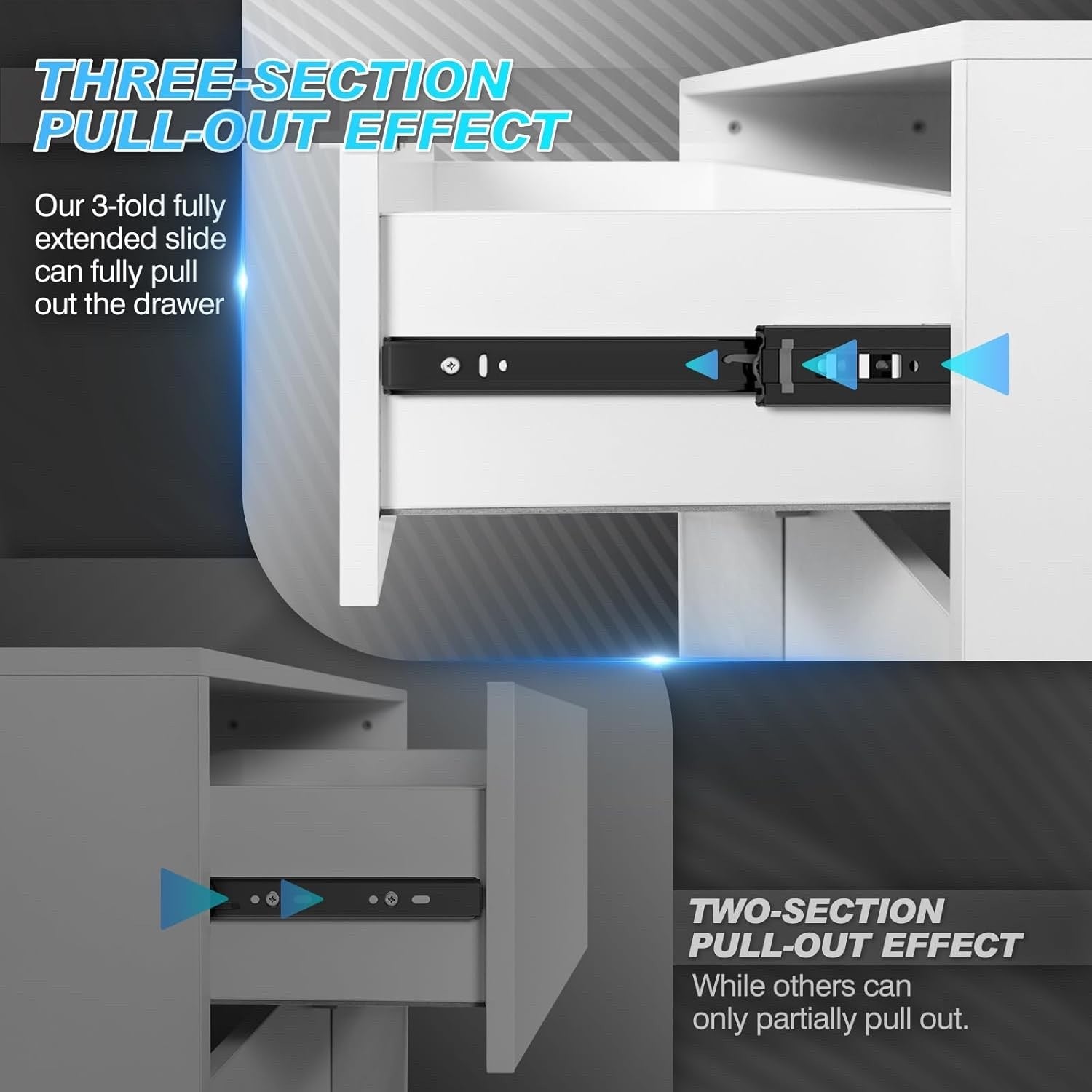550mm Push to Open Drawer Runners Full Extension Ball Bearing 45kg