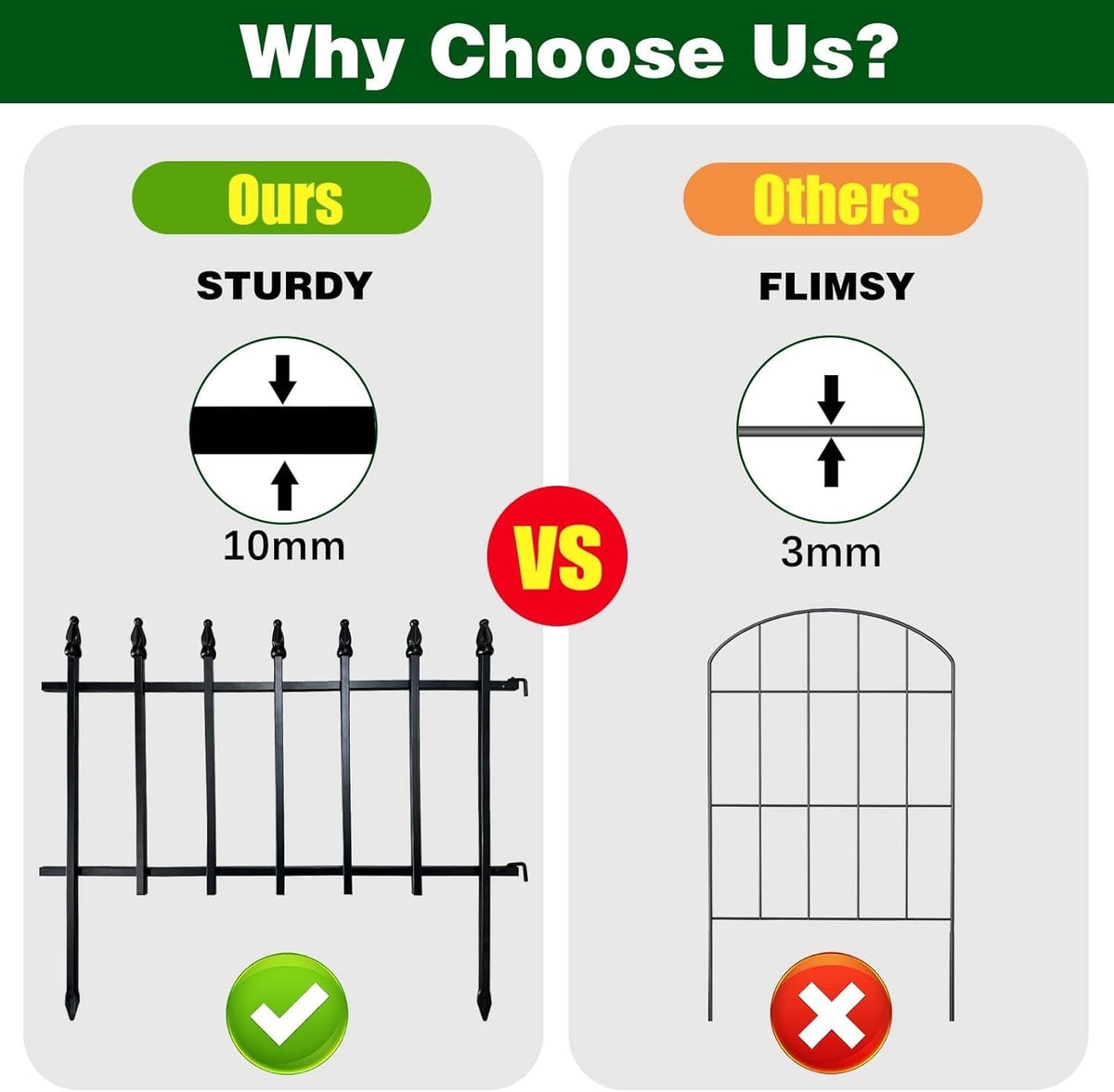 Garden Fence Border Panels Metal 5 Pack Black 45cm x 57cm 2.8m No Dig Edging