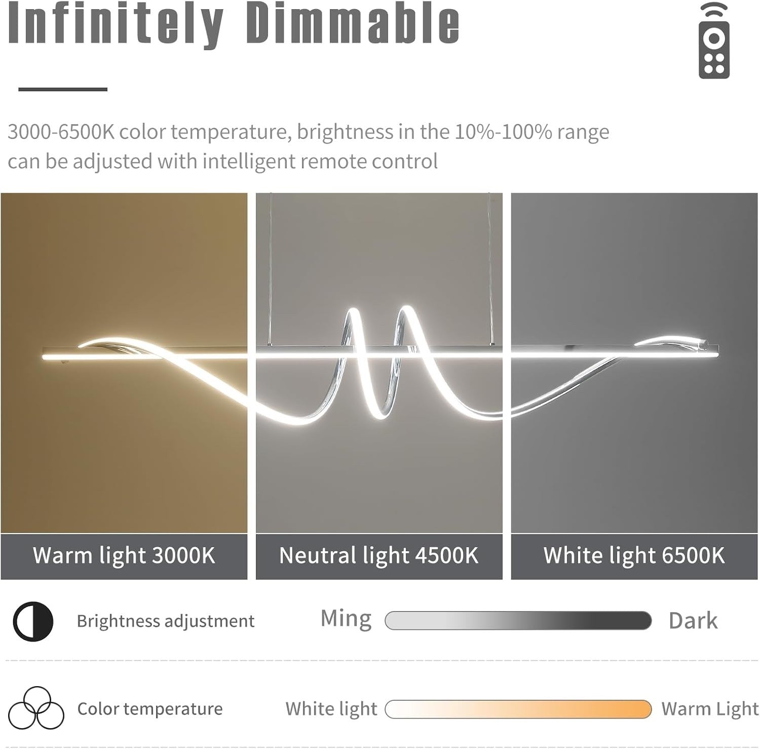 120cm Chrome Spiral LED Pendant Light Dimmable Remote Ceiling Kitchen Island