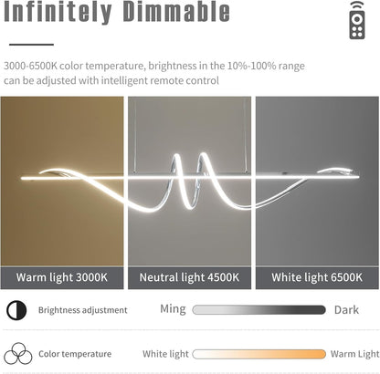 120cm Chrome Spiral LED Pendant Light Dimmable Remote Ceiling Kitchen Island
