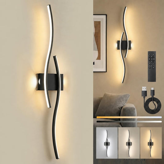 Rechargeable Wall Lights Sconce Wireless Black 100cm Remote Control Dimmable