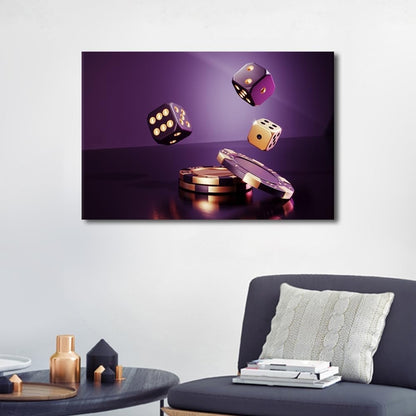 Casino Chips Wall Art Canvas Print Framed 36x24in Poker Dice Game Room Decor