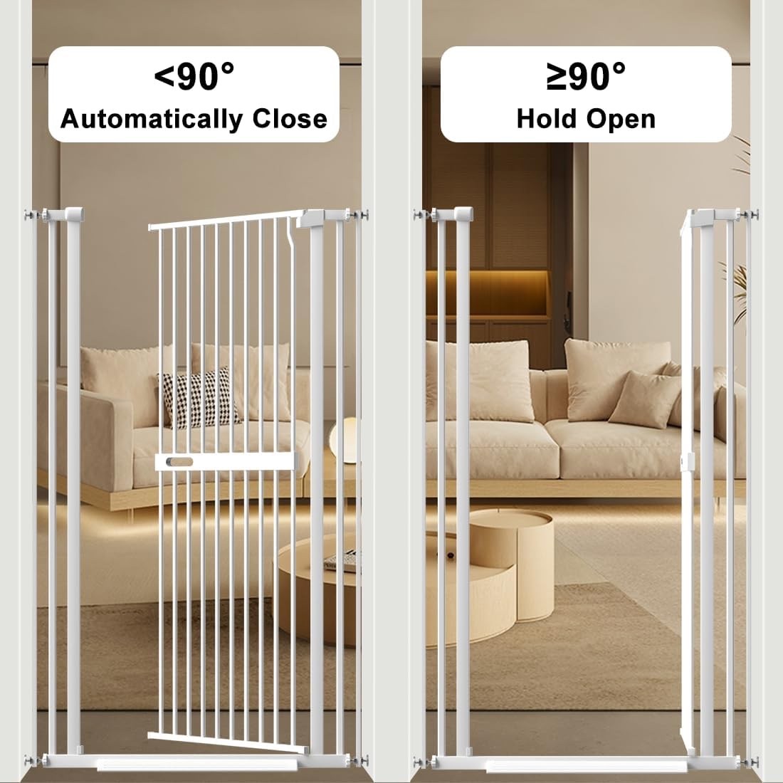 Extra Tall Cat Gate Pet Safety Barrier 155cm White 76-92cm Auto Close Metal