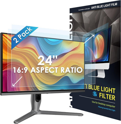 Monitor Screen Protector 24 Inch 2 Pack Blue Light Filter Anti Glare 531x298mm