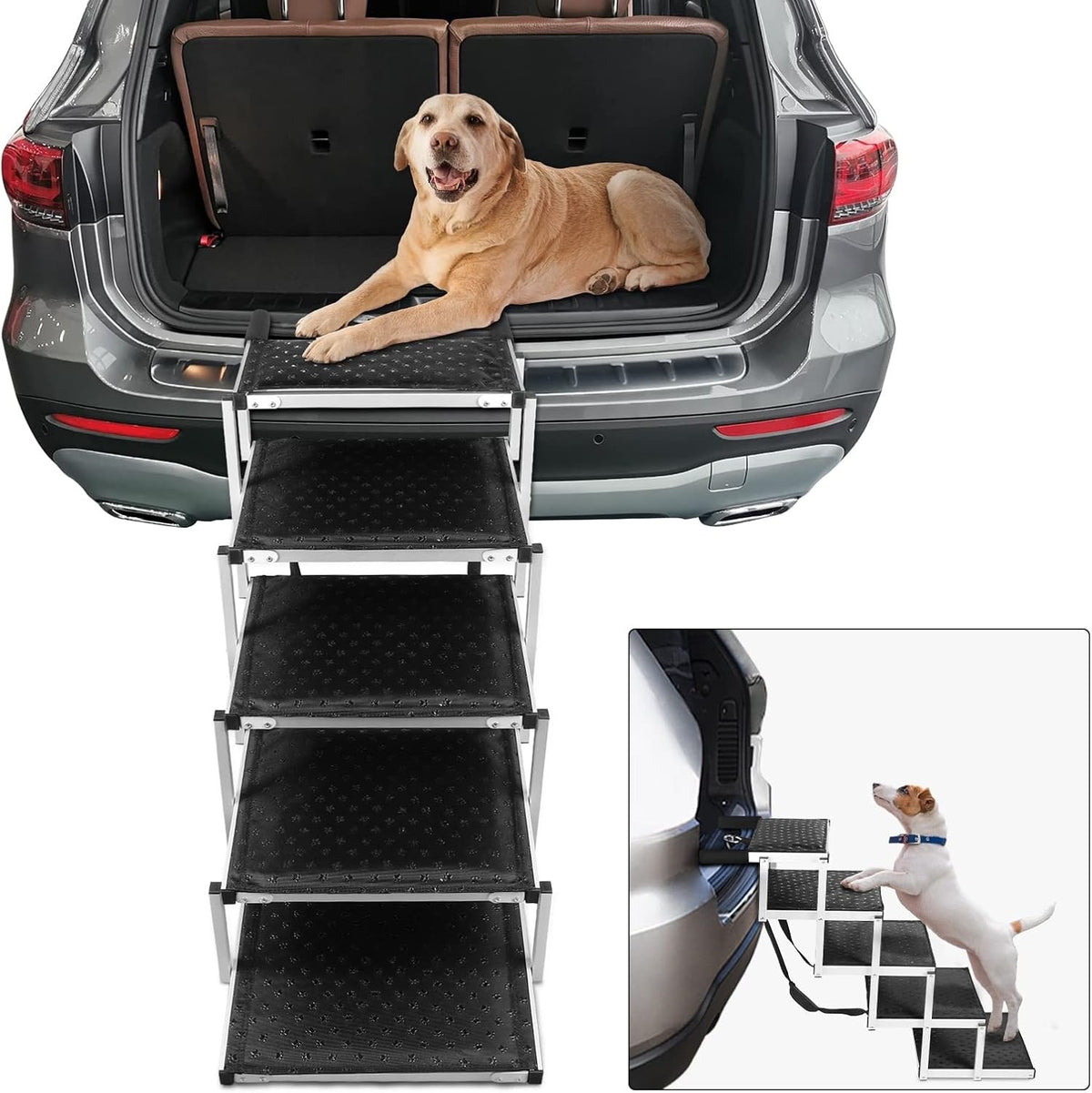 Dog Steps Car Stairs Ramp 5 Step Folding Aluminium Non Slip 80kg SUV Pet Portabl