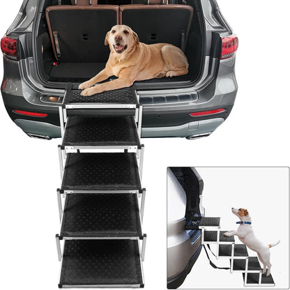 Dog Steps Car Stairs Ramp 5 Step Folding Aluminium Non Slip 80kg SUV Pet Portabl