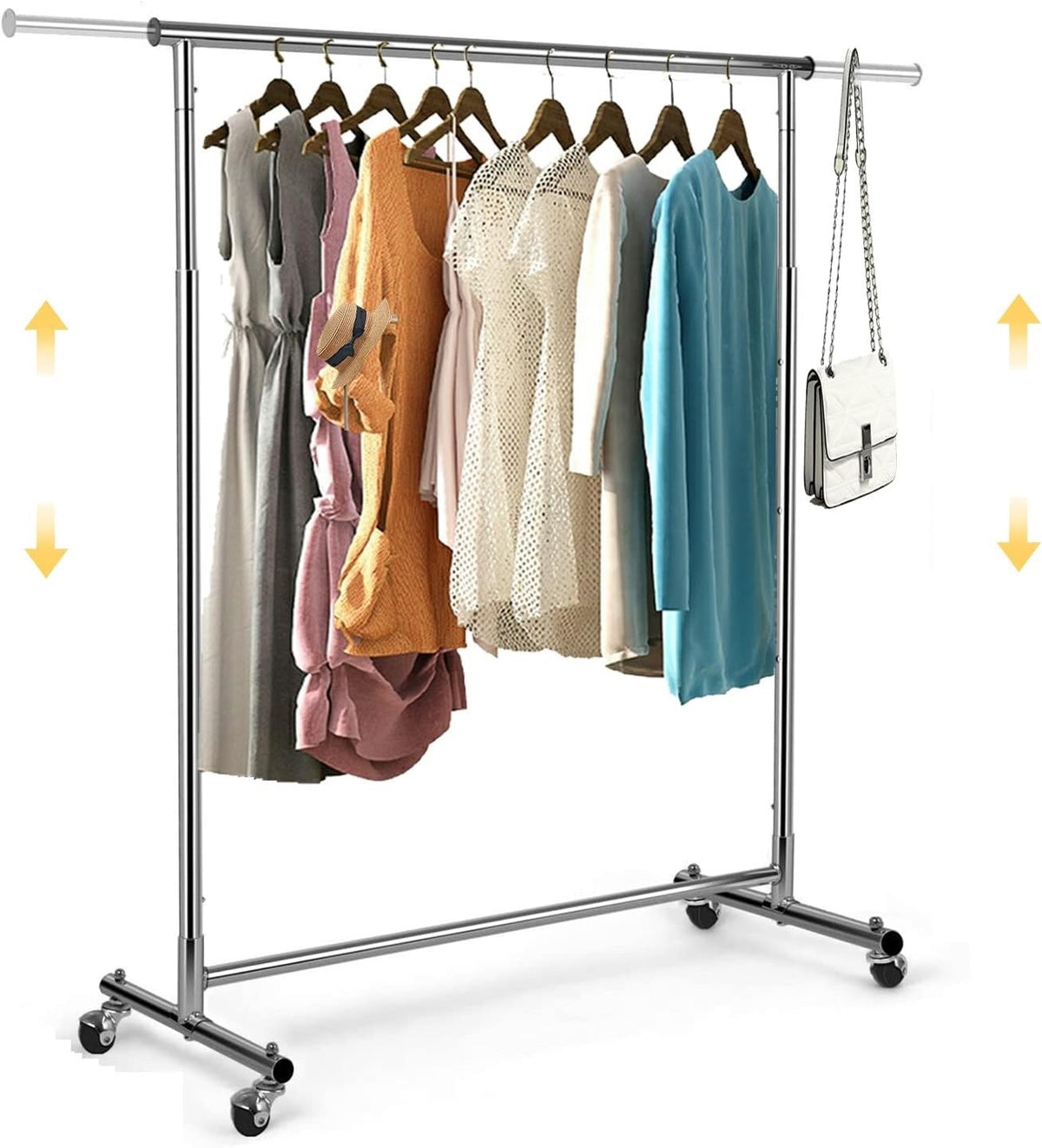 Clothes Rail Garment Rack Heavy Duty Adjustable Chrome Wheeled 90-132cm 100kg