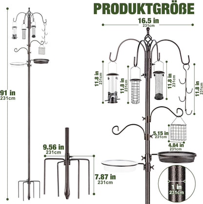 Bird Feeder Feeding Station Pole 231cm 6 Feeders Metal Garden Stand 5 Prong Base