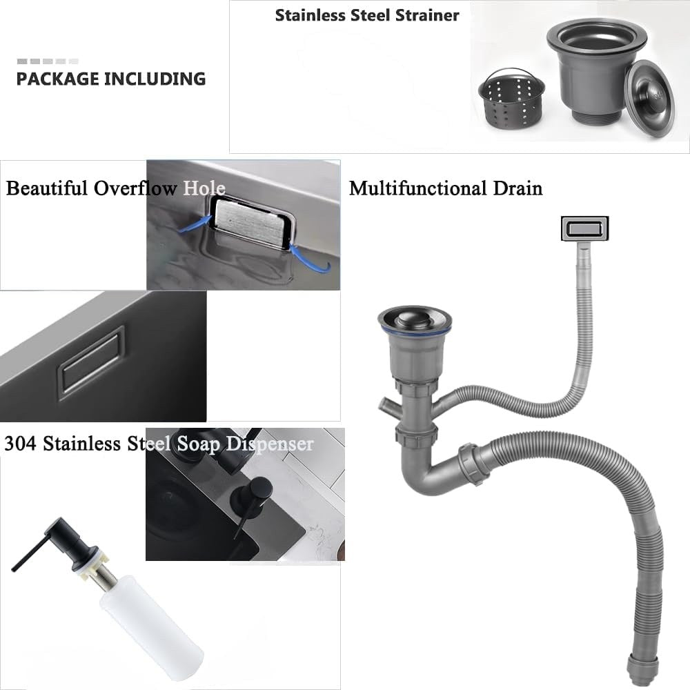 Kitchen Sink Stainless Steel Black Single Bowl 35x45cm Topmount Soap Dispenser