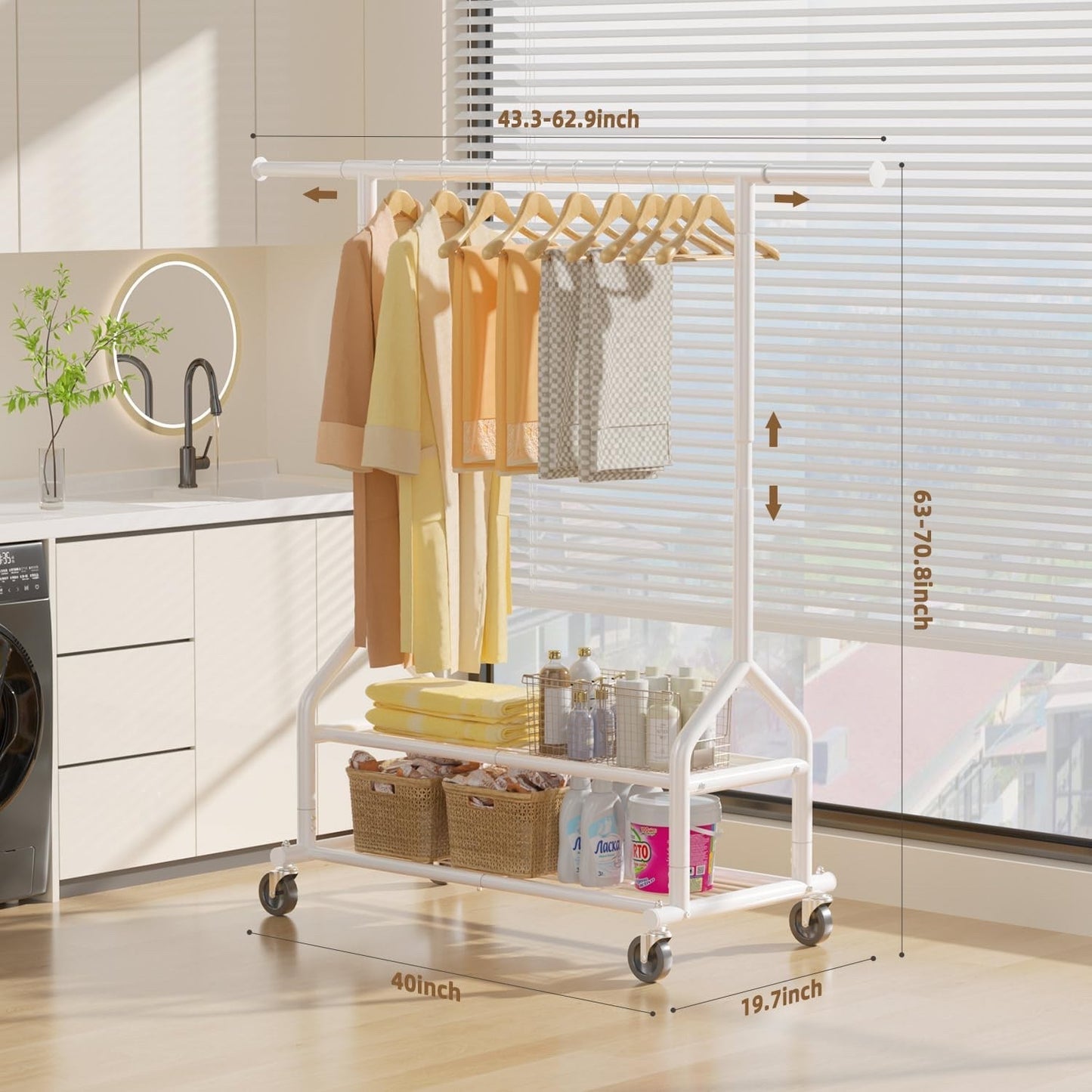 Heavy Duty Clothes Rack 688lb Rolling Garment Rail 3 Shelves Wheels Adjustable
