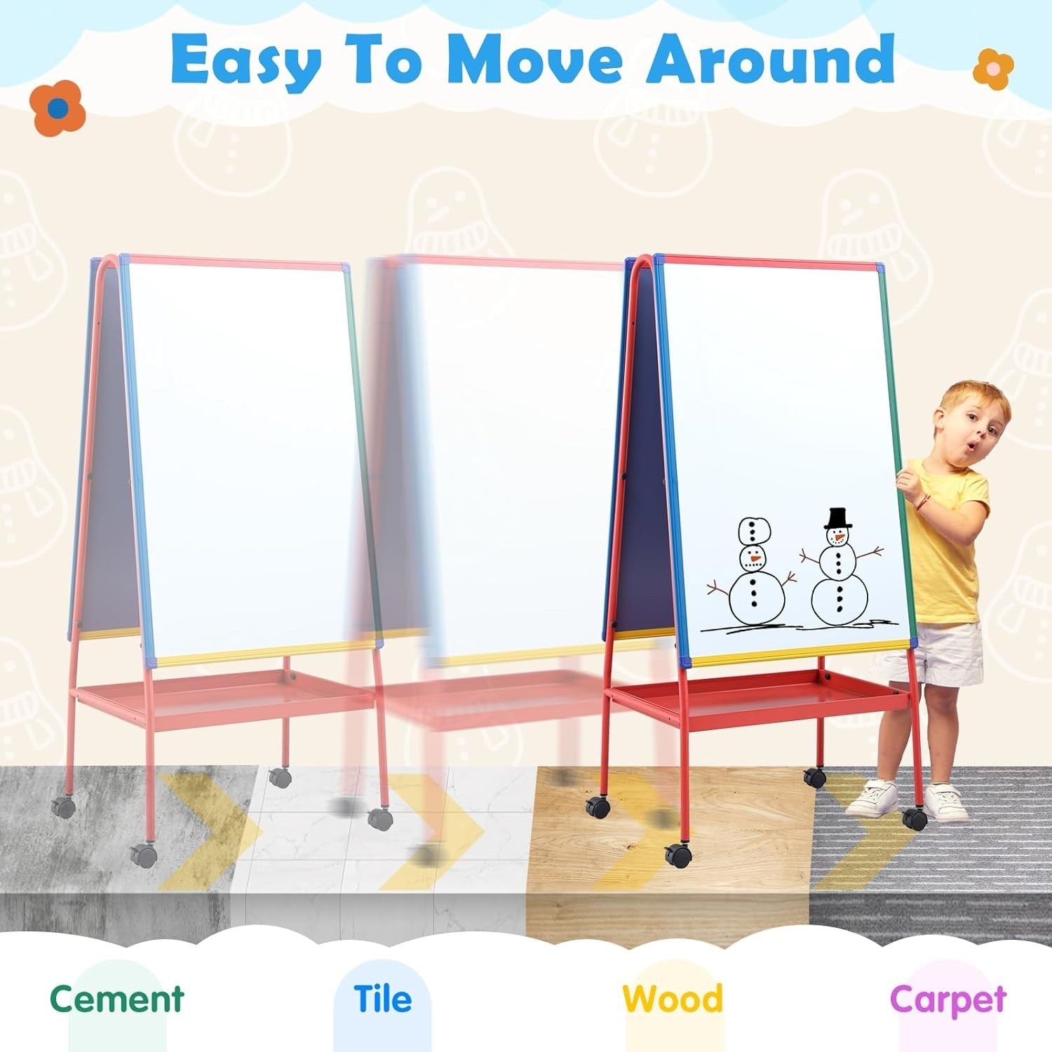 Mobile Whiteboard 90x60cm Double Sided Dry Erase Board Adjustable Stand