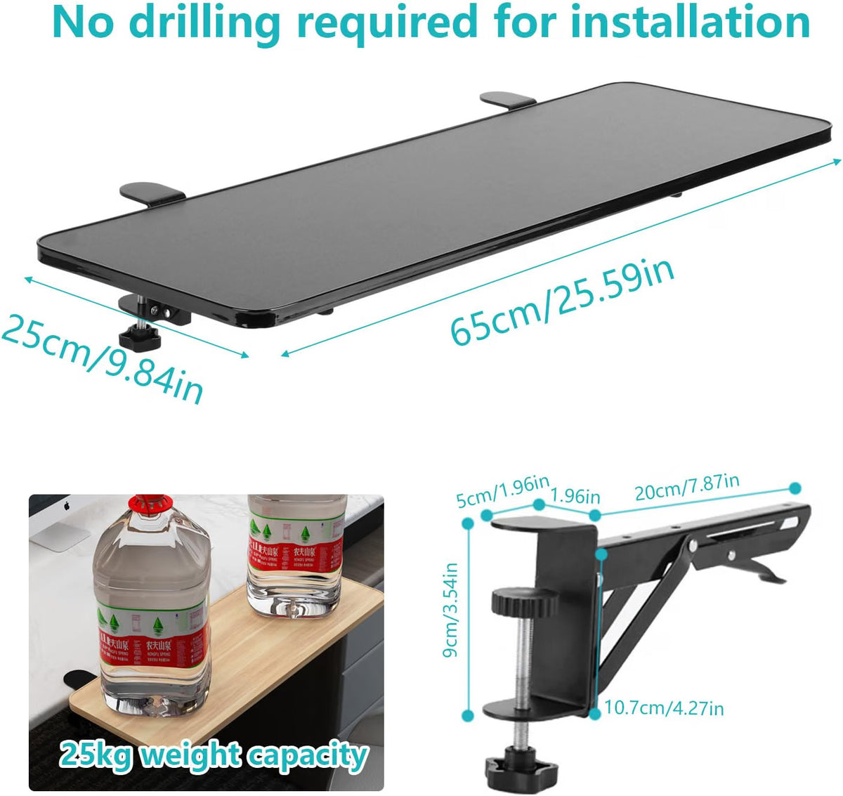 Desk Extender Tray Keyboard Armrest 65x25cm Foldable Clamp On Desk Shelf awagas