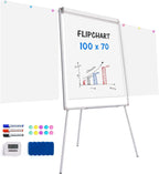 100x70cm Magnetic Flip Chart Whiteboard w/ Stand Adjustable Portable Side Arms