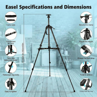 Artist Easel Stand Tripod Adjustable 52-160cm Folding Painting Canvas Display
