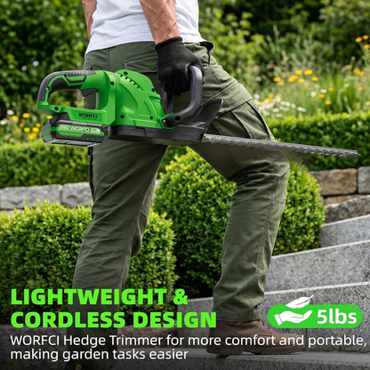Cordless Hedge Trimmer Electric 20in 2 Batteries Charger Lightweight 180° Handle