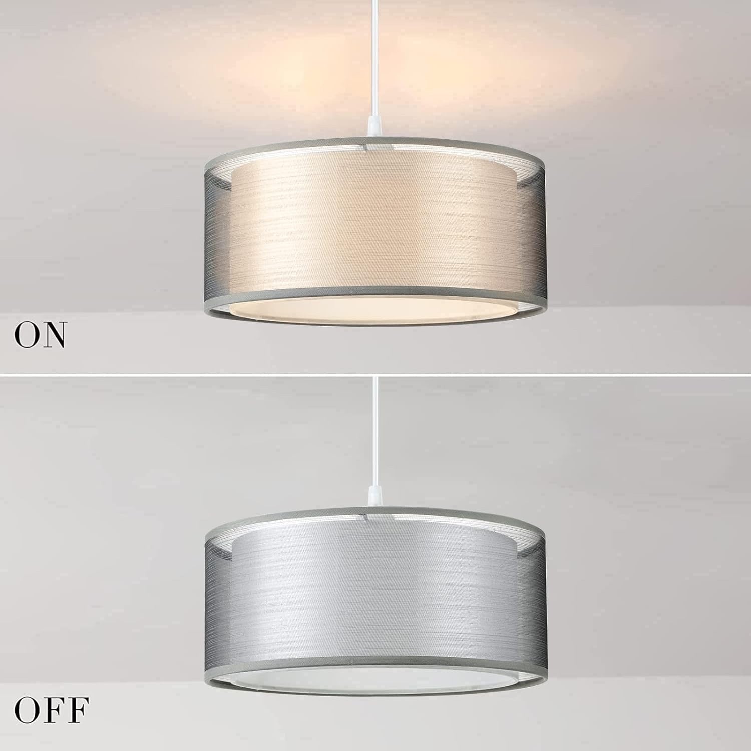 Modern Grey Ceiling Light Shade 2 Tier Drum Fabric Lampshade 30cm