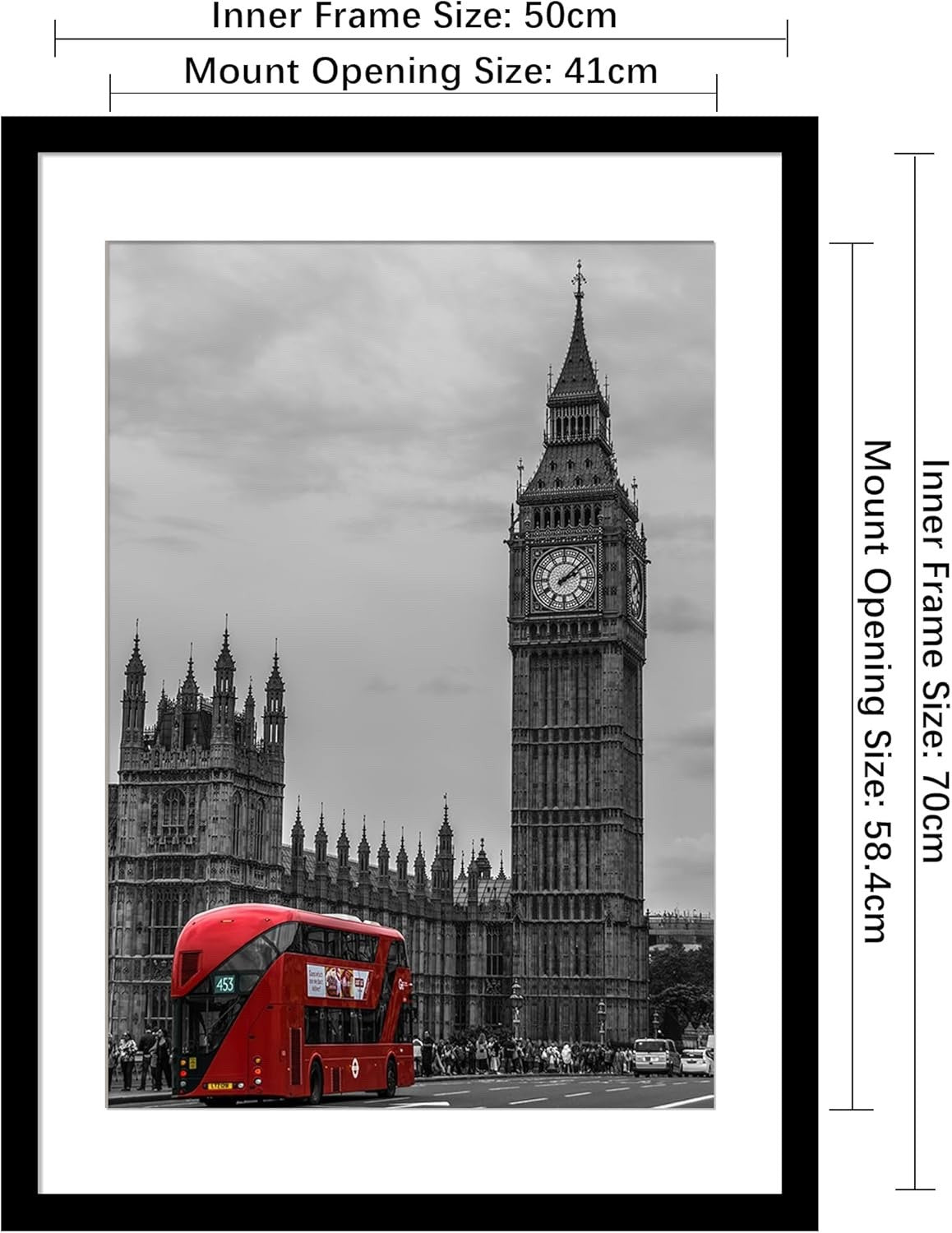 50x70cm Black Picture Frame w A2 Mount Wall Mounted Plexiglass