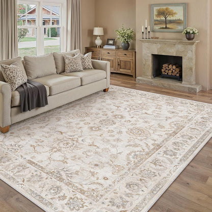 Large Area Rug Carpet 240x300cm Beige Vintage Washable Non Slip Low Pile Soft