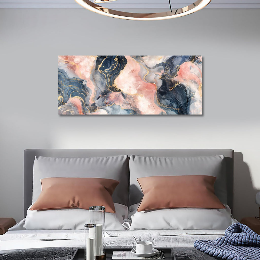 Large Abstract Marble Canvas Wall Art Grey Pink Gold Framed Picture 120x50cm