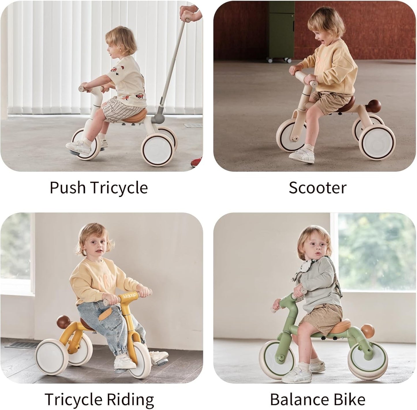 Kids Tricycle Stroller Balance Bike 3in1 Pedal Ride On Toddler Green 1-4yrs