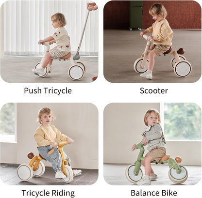 Kids Tricycle Stroller Balance Bike 3in1 Pedal Ride On Toddler Green 1-4yrs