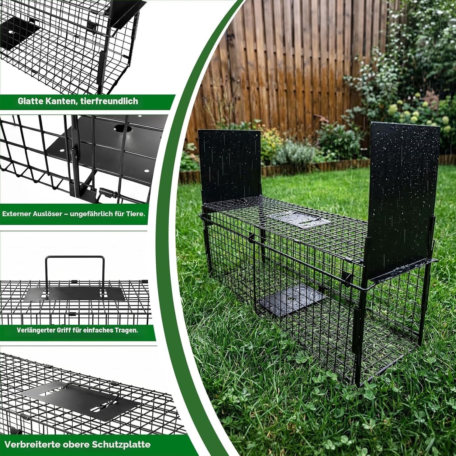 Humane Animal Trap Cage Double Door 84x33x 28 cm Metal Live Catch Rabbit Black