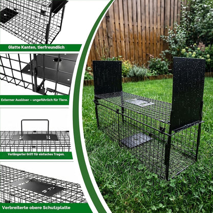 Humane Animal Trap Cage Double Door 84x33x 28 cm Metal Live Catch Rabbit Black