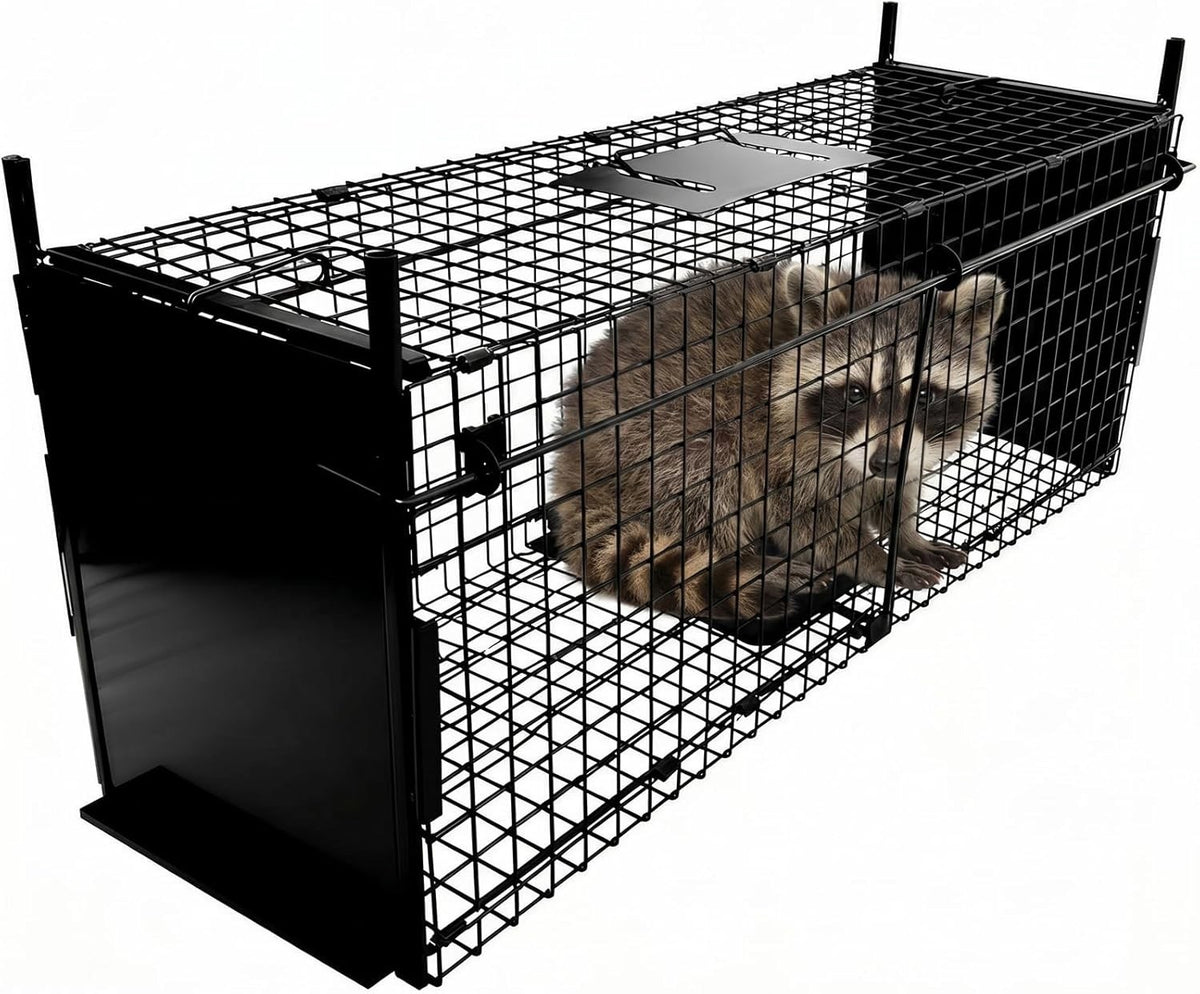 Animal Trap Live Catch Cage 105x40x31cm Double Door Metal Humane Black Long