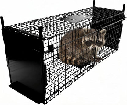 Animal Trap Live Catch Cage 105x40x31cm Double Door Metal Humane Black Long