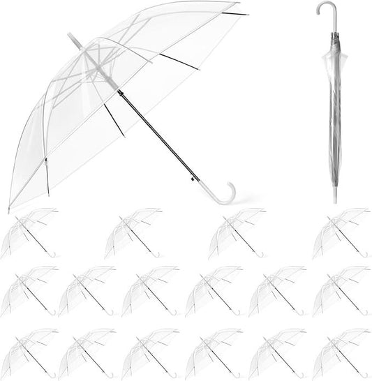 Wedding Umbrellas Clear Dome Transparent 16 Pack 95cm White Handle Bridal Party