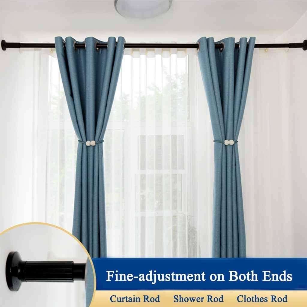 Curtain Pole Tension Rod 378-430cm Black 32mm No Drill Steel Extendable Long
