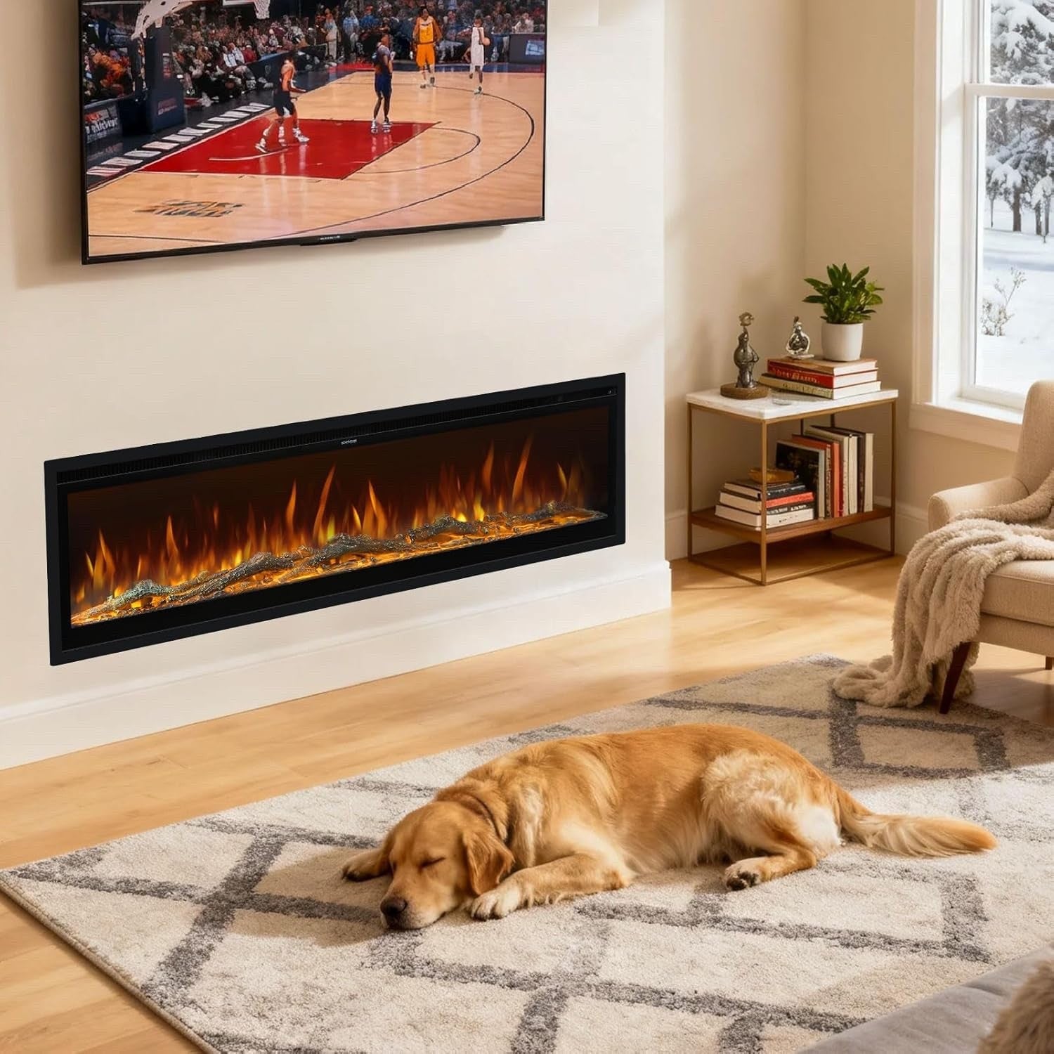 127cm Electric Fireplace Wall Mounted Recessed Freestanding LED Flame Heater