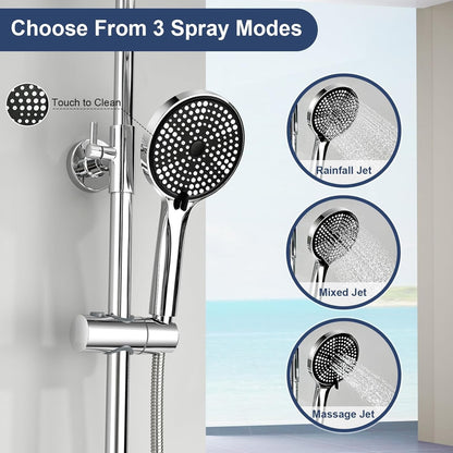 Thermostatic Shower Mixer Set 25cm Rainfall Head 3 Mode Handset Chrome Adjustabl