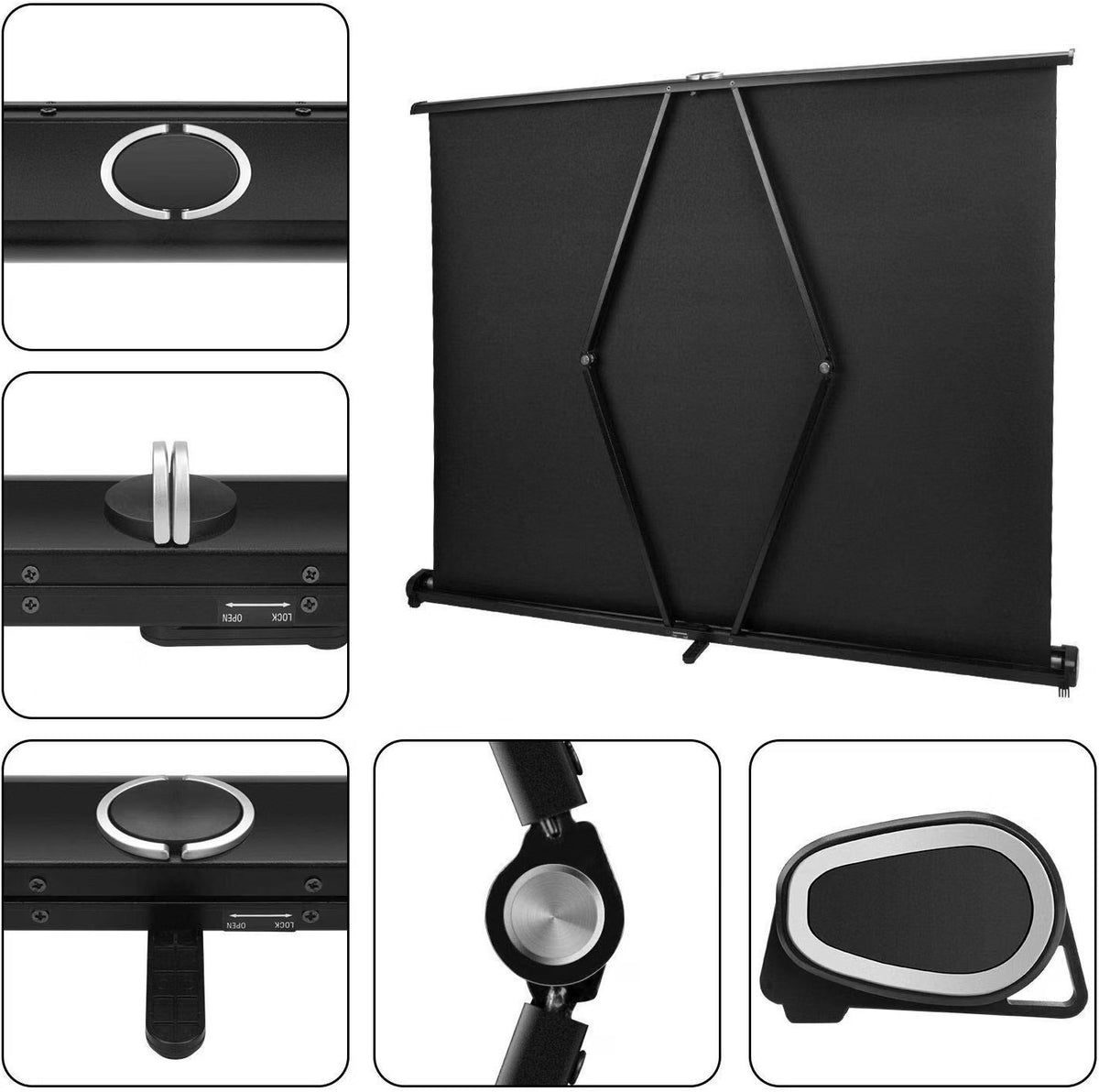 Portable Projector Screen 50 Inch 16:9 Retractable Tabletop Stand Home Cinema