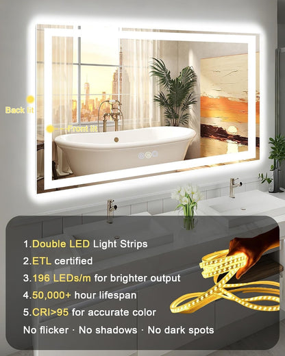 Bathroom Mirror LED 24x32in Front Backlit Anti-Fog Dimmable 3 Color Temperature